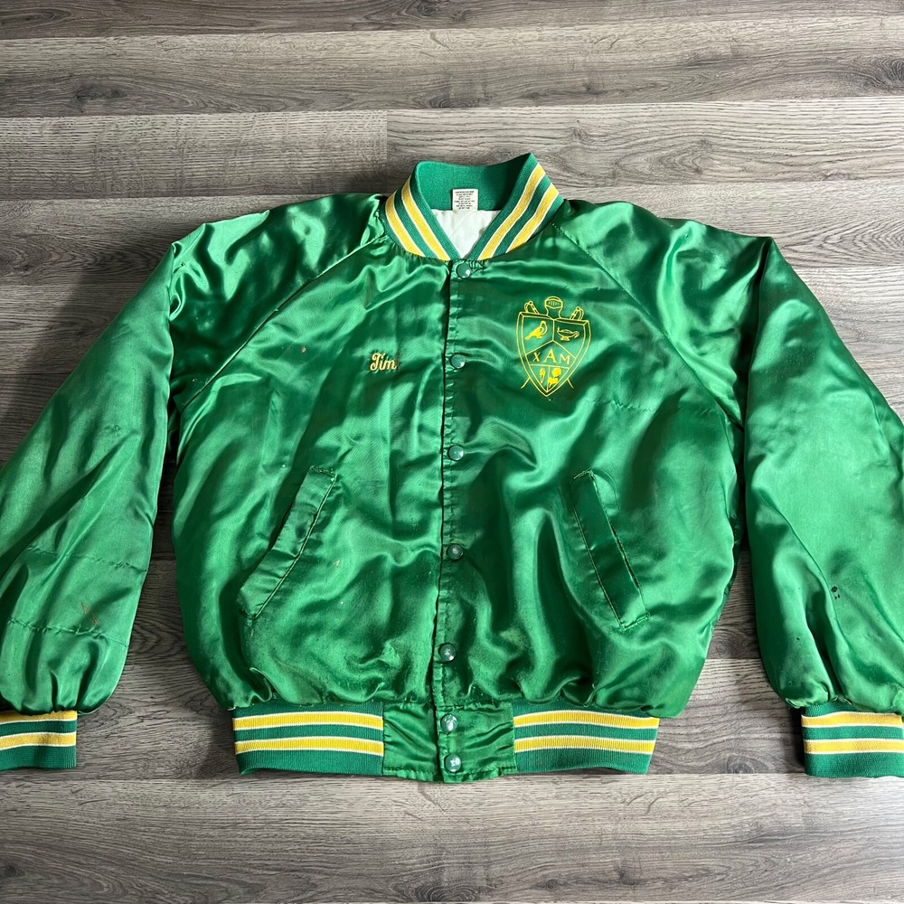 VTG Chi Alpha Mu Satin Jacket Fits Medium Northwood‎ University Distressed USA